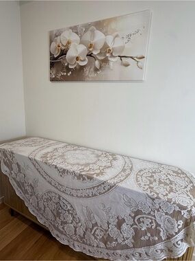 Vintage white lace tablecloth